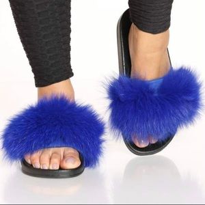Blue Fur Slippers